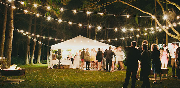 Marquee outdoors with Fairy Lights at Wedding