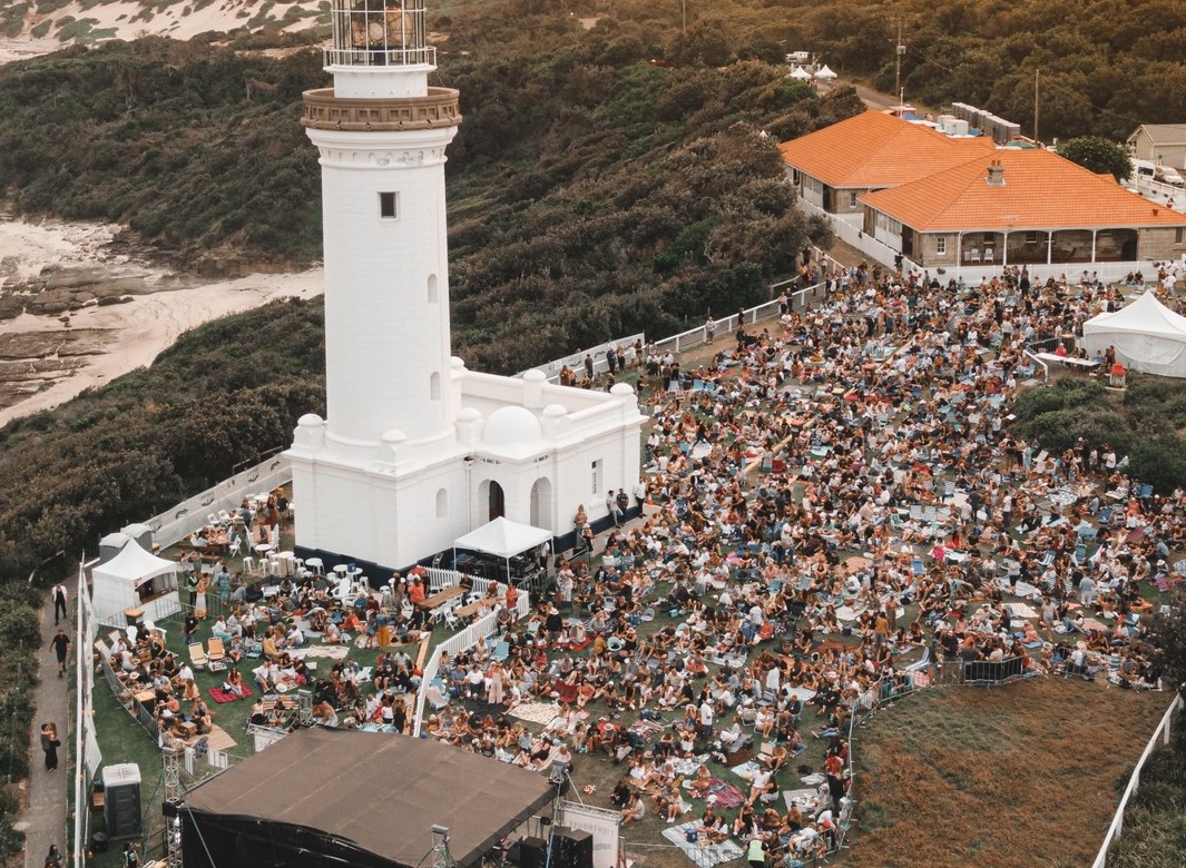 Aerial view of Norah Head lighthouse festival