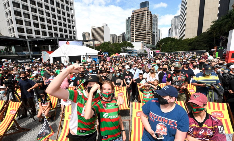Crowd at NRL Fan Fest Sydney with a White Hocker Marquee