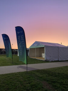 Custom graphic Hocker Marquee and Flags at Western Sydney Airport for Safety Expo.
