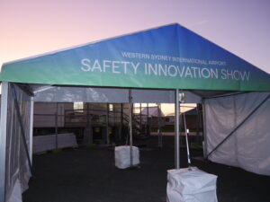 Custom graphic Hocker Marquee at Western Sydney Airport for Safety Expo.