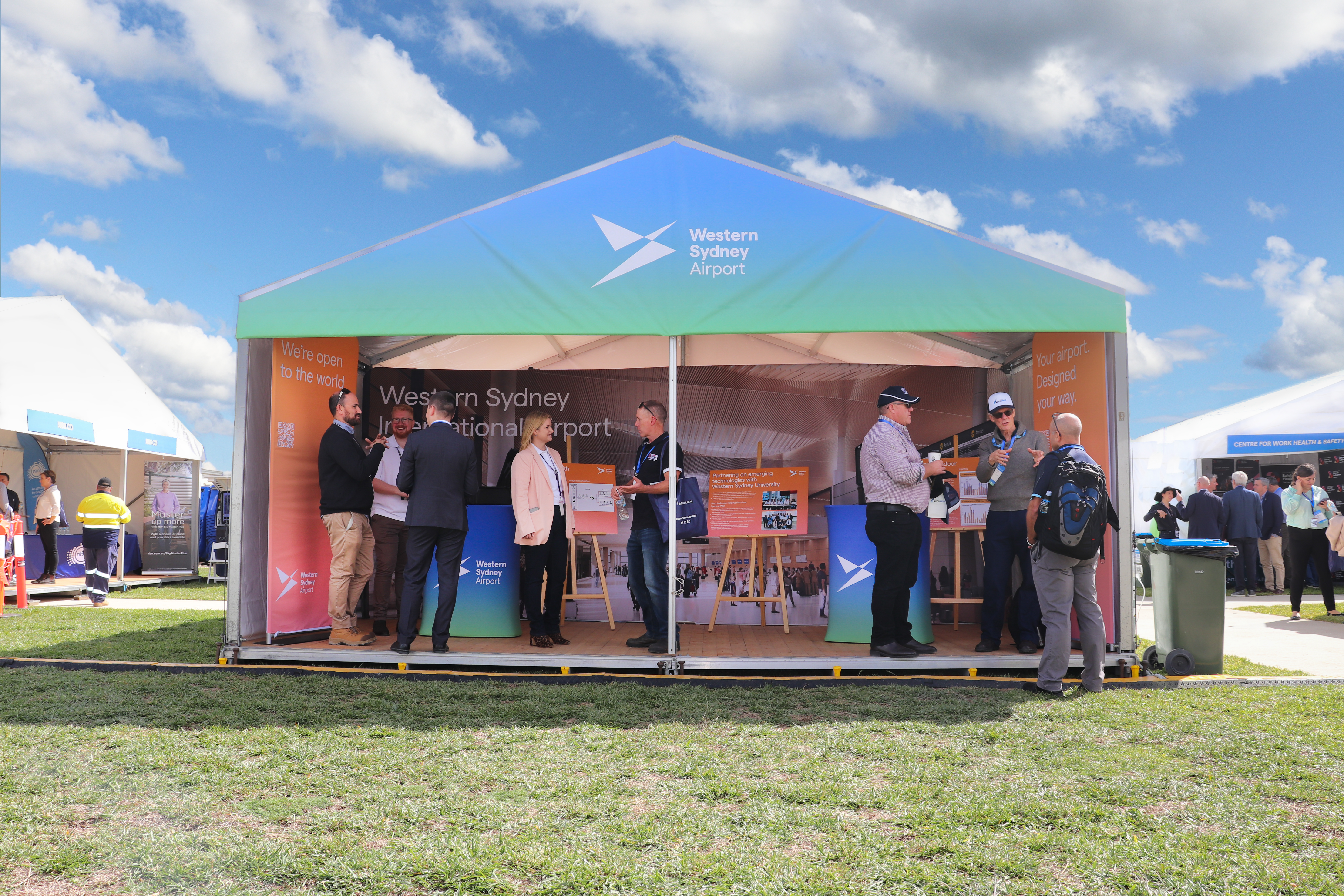 Custom graphic Hocker Marquee at Western Sydney Airport for Safety Expo.