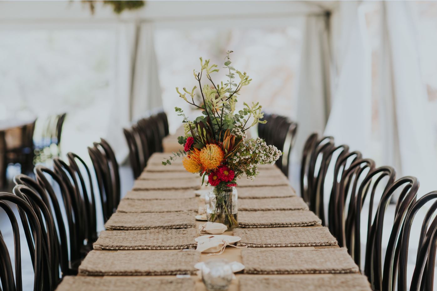 Bentwood chairs and wedding furniture hire setup
