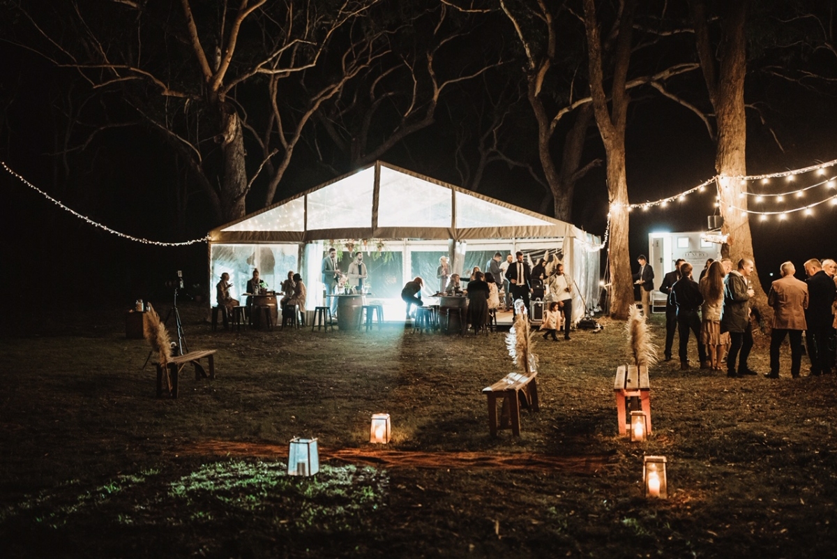 Marquee lighting setup for evening event